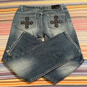 Rock and Roll Cowgirl Jeans Womens Low Rise Bootcut Embellished Rhinestone 33x34